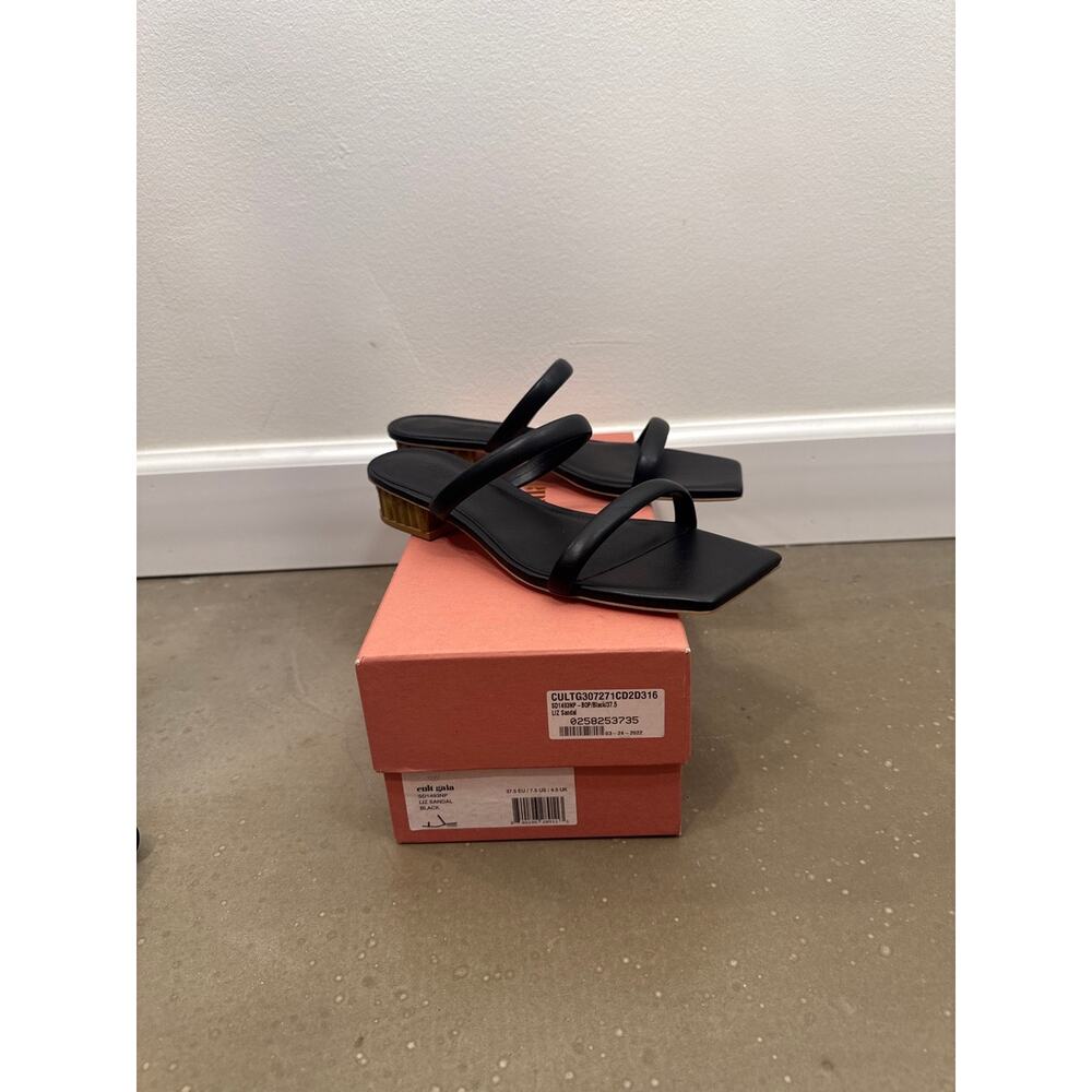 Cult Gaia Liz Leather Slide Sandal — Black, Bamboo-Effect Block Heel, Square Toe - Picture 3 of 9